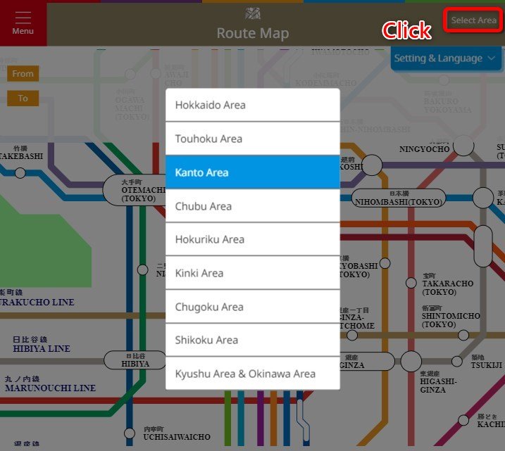 Jorudan Transit Planner (Route Map, Select Area: Mobile View) 