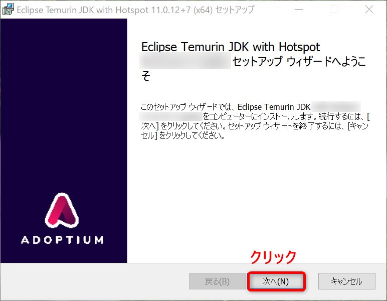 Eclipse Temurin JDK セットアップ・ウィザード画面